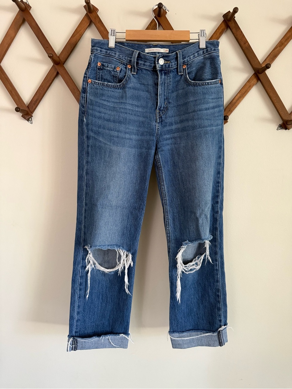 Levi's Medium Blue Low Pro Straight Leg Distressed Jeans